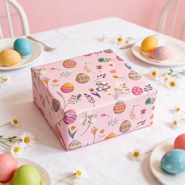 Rewenti Easter Gift Wrapping Paper Superb Festive Decorative Gift Paper Featuring Easter Bunny Eggs And Flower Prints Suitable For Easter Decorations