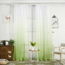 Bouanq Faux Linen Grey Ombre Sheer Curtains - Gradient Semi Voile Grommet Top Window Curtains for Bedroom and Living Room
