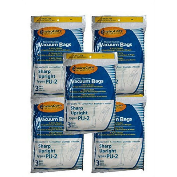 15 Sharp Pu-2 / Pu2 Allergy Vacuum Bags, Upright Vacuum Cleaners, EC12SWC, ECT59