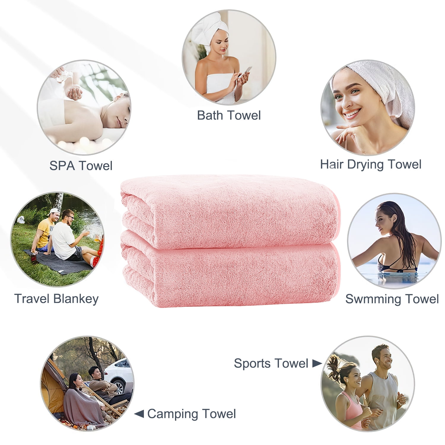 Bath Towels Set 4, Larger & Light Bath Towels 28 x 55 Inches, 100% Microfiber Super Soft and Highly Absorbent, Bath Sheets Quicker to Dry, Perfect Bathroom Towels for Daily Use, Pink