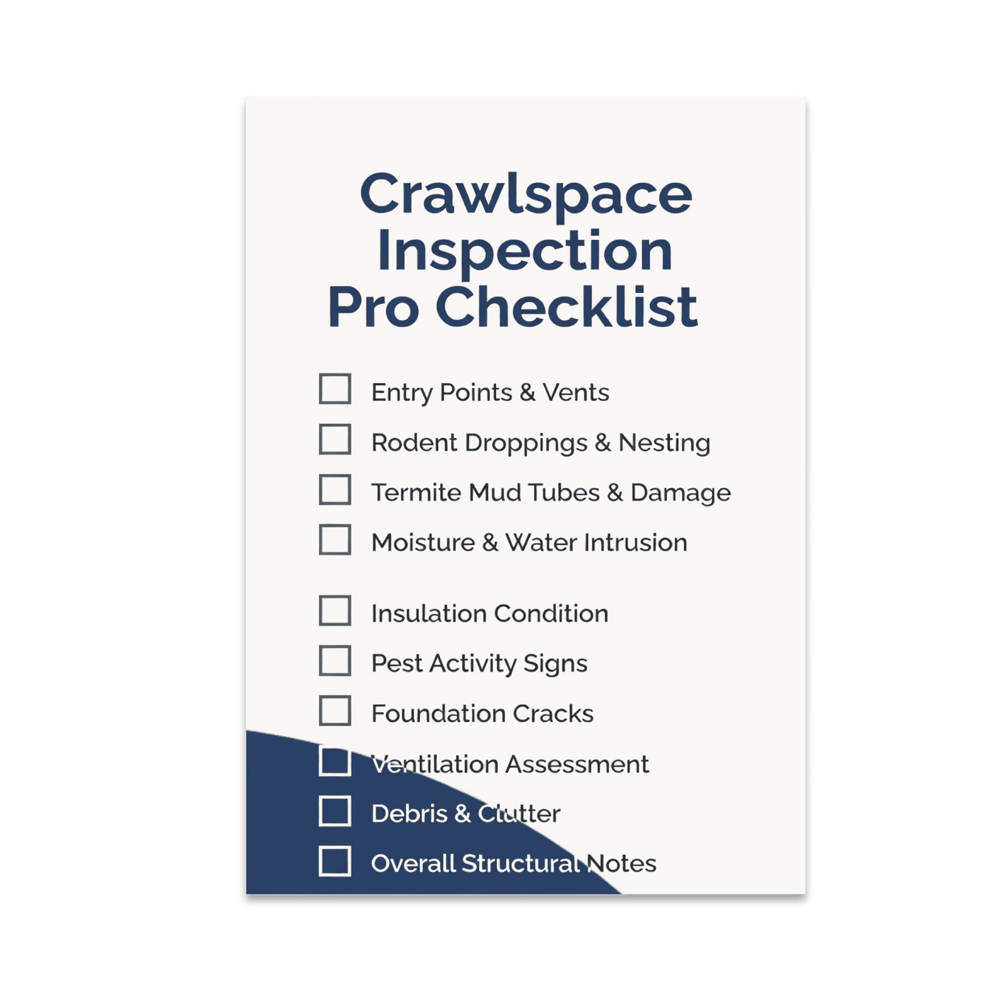 Crawlspace Inspection Pro Checklist - Pest Control Technician - 13x19 Poster Print
