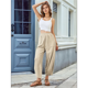 thumbnail image 4 of Pantalones Anchos y Holgados para Mujer, Estilo Palazzo Harén, Informales, con Cintura Elástica y Bolsillos, Color Albaricoque XL, 4 of 7