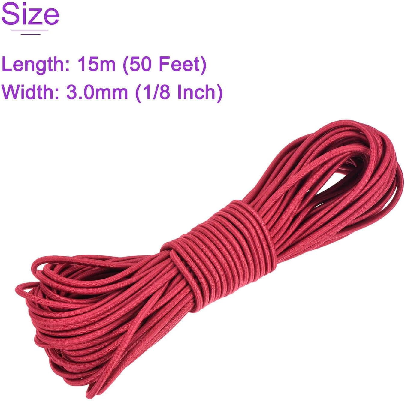 MKEUDQ-1/8 Inch Shock Cord, 50 Feet Red Bungee Cord Tent Pole Shock Cord Round Elastic Kayak Rope Stretch String Marine Grade Heavy Polyester for DIY Projects Tie Downs