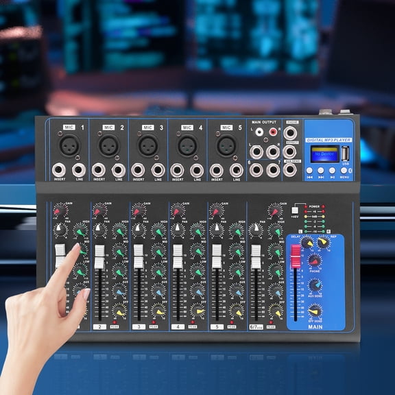 7 Channel Bluetooth Mixer Audio,Professional Portable Digital DJ Mixer with USB Audio Interface-Mixing Boards For Studio Recording Stage,Live Gigs,Karaoke