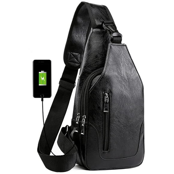 Mochila bandolera de piel para hombre con puerto USB