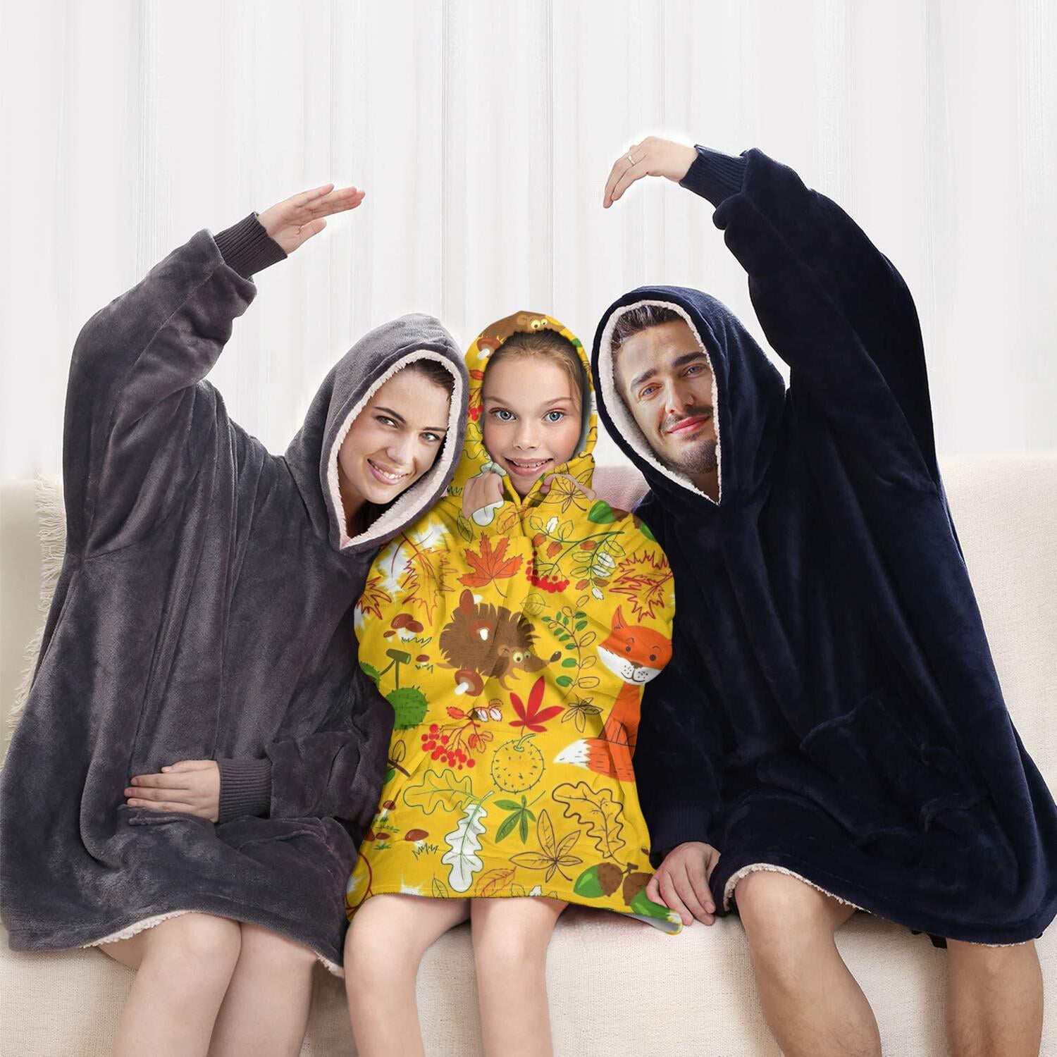 Cute Hedgehogs Animals Pattern Blanket Hoodies for Kids 6-13YR Oversize Wearable Blanket Hoodies for Boys Girls Teens