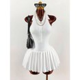 thumbnail image 4 of White Collared Sleeveless Button-Front Cinched Waist Mini Pleated Dress For Women, 4 of 7
