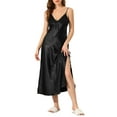 thumbnail image 2 of INSPIRE CHIC Women's Valentines Day Satin Nightgowns V Neck Soft Chemise Pajama Dress Lounge Long Nightdress 2XL Black, 2 of 6