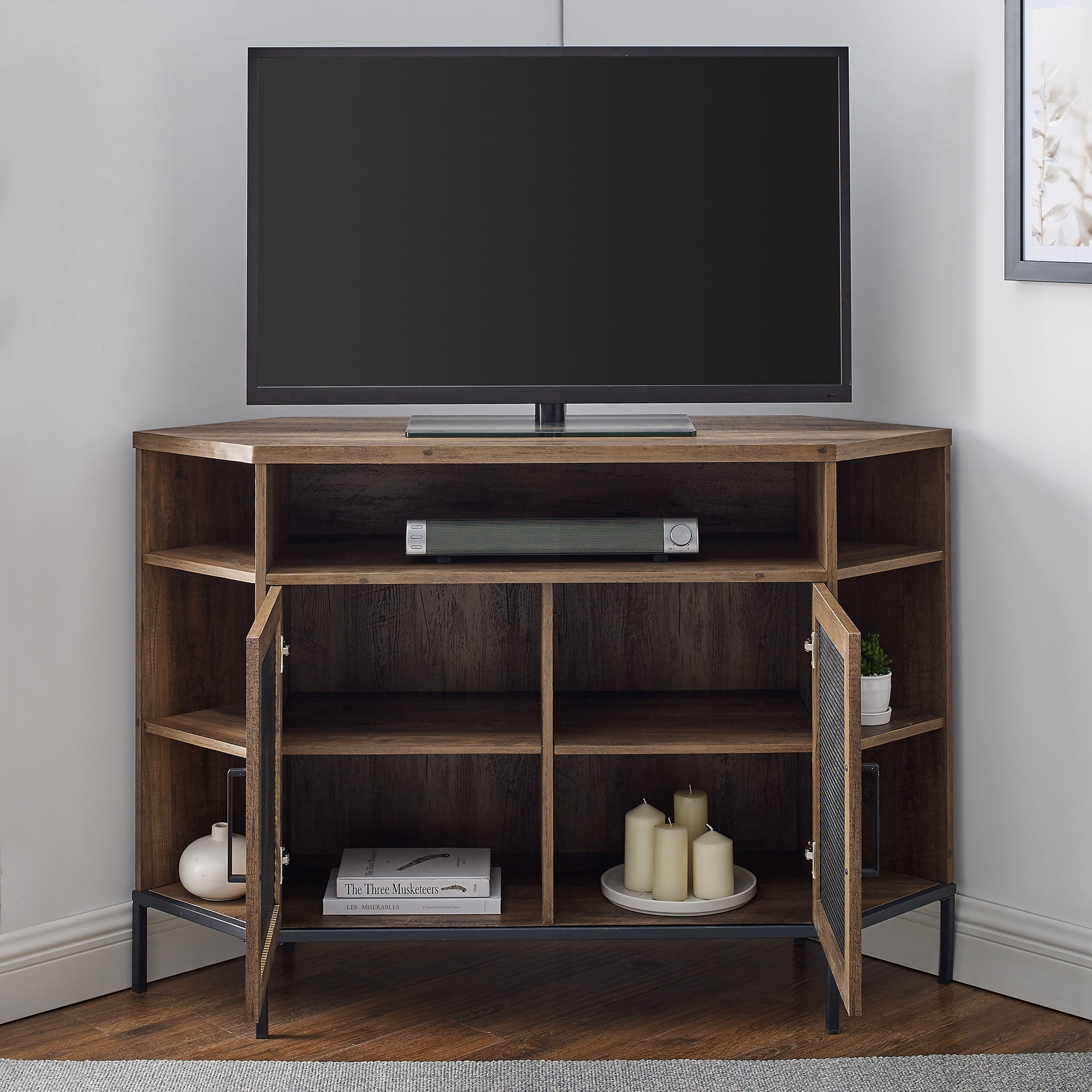 Walker Edison 48 inch Corner TV Stand for TVs up to 55", Barnwood