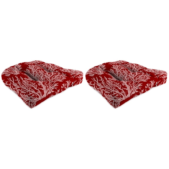 Jordan Manufacturing 18" x 18" Seacoral Red Nautical Square Tufted Contoured Outdoor Wicker Seat Cushion (2 Pack)