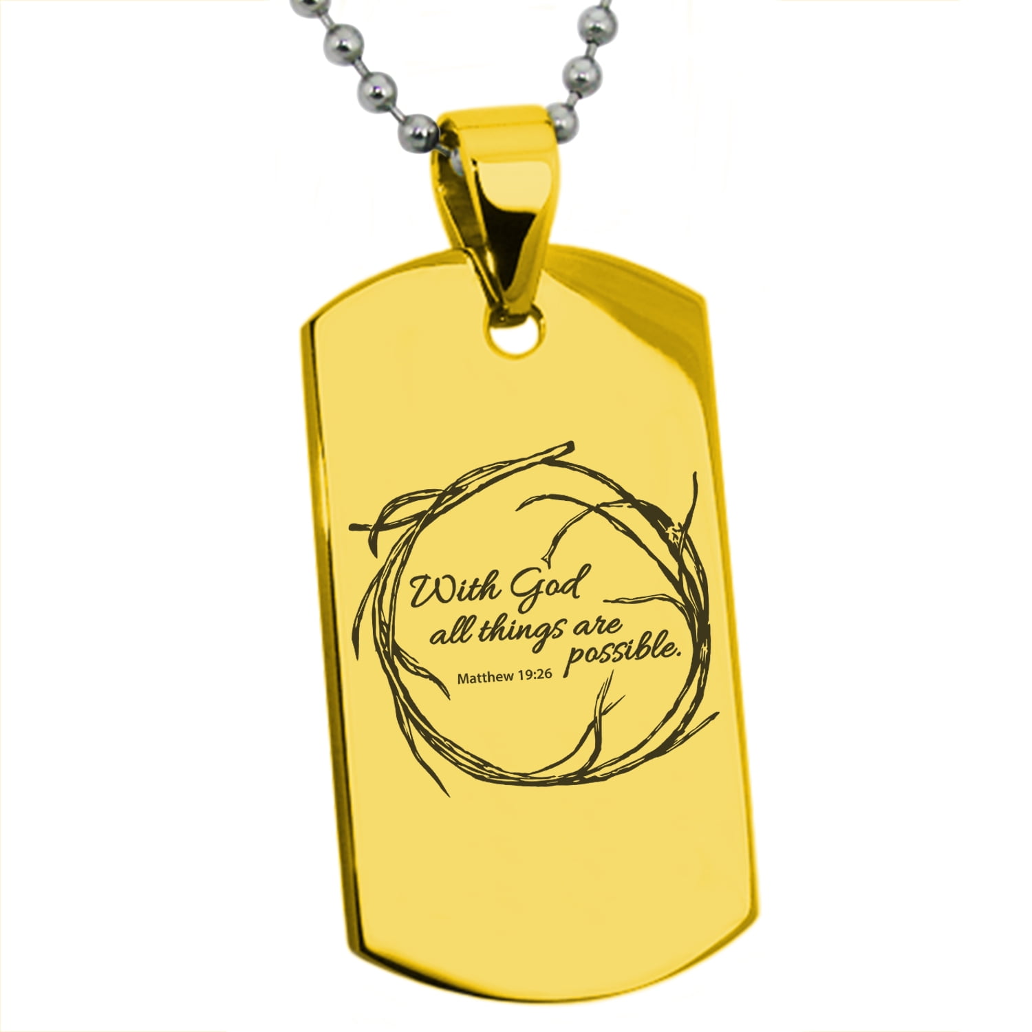 Stainless Steel With God All Things Are Possible Matthew 19:26 Engraved Dog  Tag Pendant Necklace