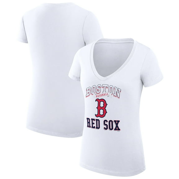 Women's G-III 4Her by Carl Banks White Boston Red Sox Super-Slim Fit Lightweight Team Logo Graphic V-Neck T-Shirt