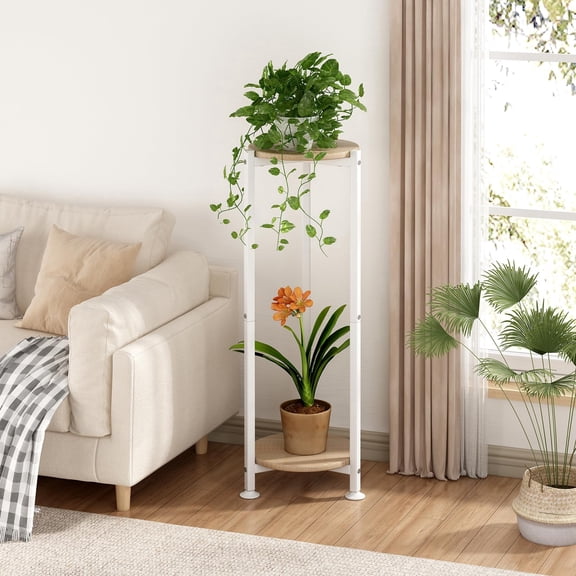 Seamika Modern 2 Tier Metal Tall Corner Plant Stand, Black