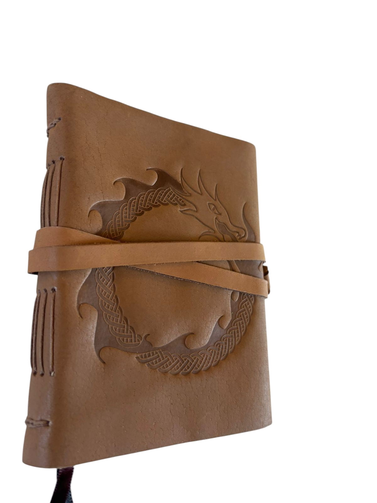 Handmade Leather Dragon Journal with Wrap Closure – 5x7 Inch Vintage Diary, Deckle Edge Paper, Rustic Notebook