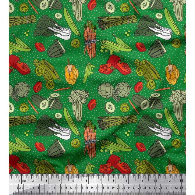 Soimoi Poly Georgette Fabric Dot & Mix Vegetable Print Fabric by the Yard 42 Inch Wide