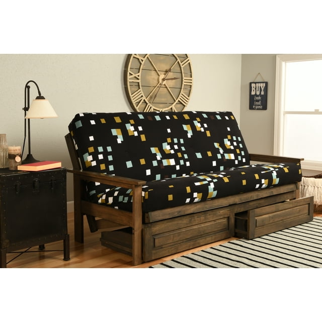 Albany Futon with storage in Rustic Walnut Finish, Multiple Colors