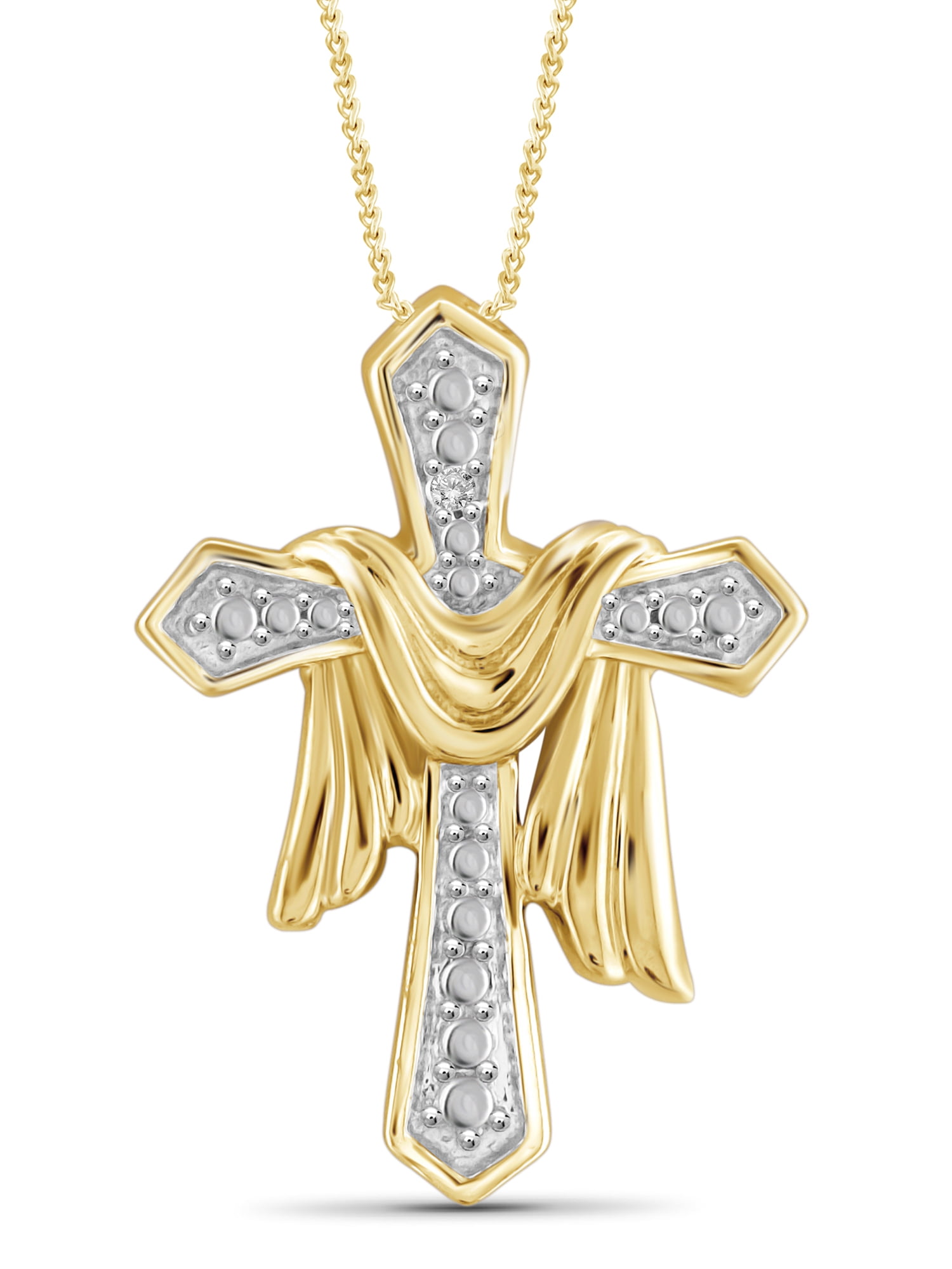 JewelersClub 14K Gold Plated Accent Diamond Cross Pendant Necklace for Women White Diamonds + 18” Rope Chain Included JewelersClub 14K Gold Plated