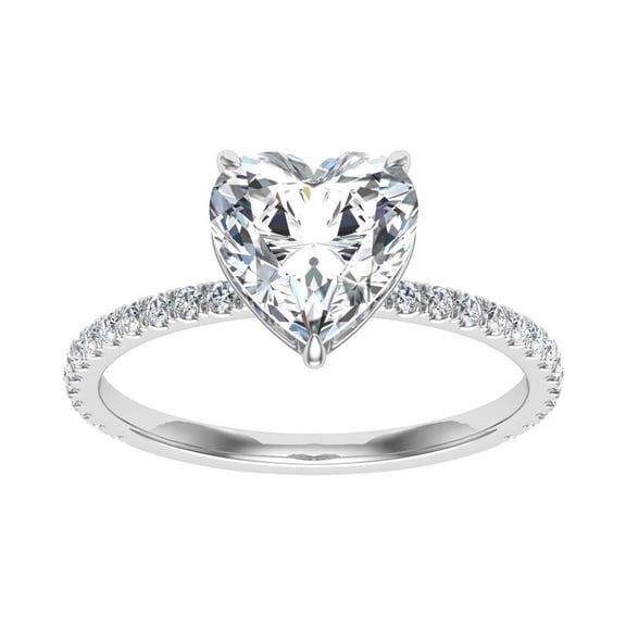 Dash Jewel 1.7 Ct Lab Created Diamond Ring - 14K White Gold Plated Hidden Diamond Engagement Wedding Ring - Heart Cut Solitaire with Accents Diamond Ring for Her - Gift for Marking Milestones