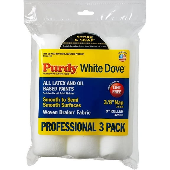 PURDY 14B863000 9 x 3/8-Inch Roll Cover, White, 3-Pack