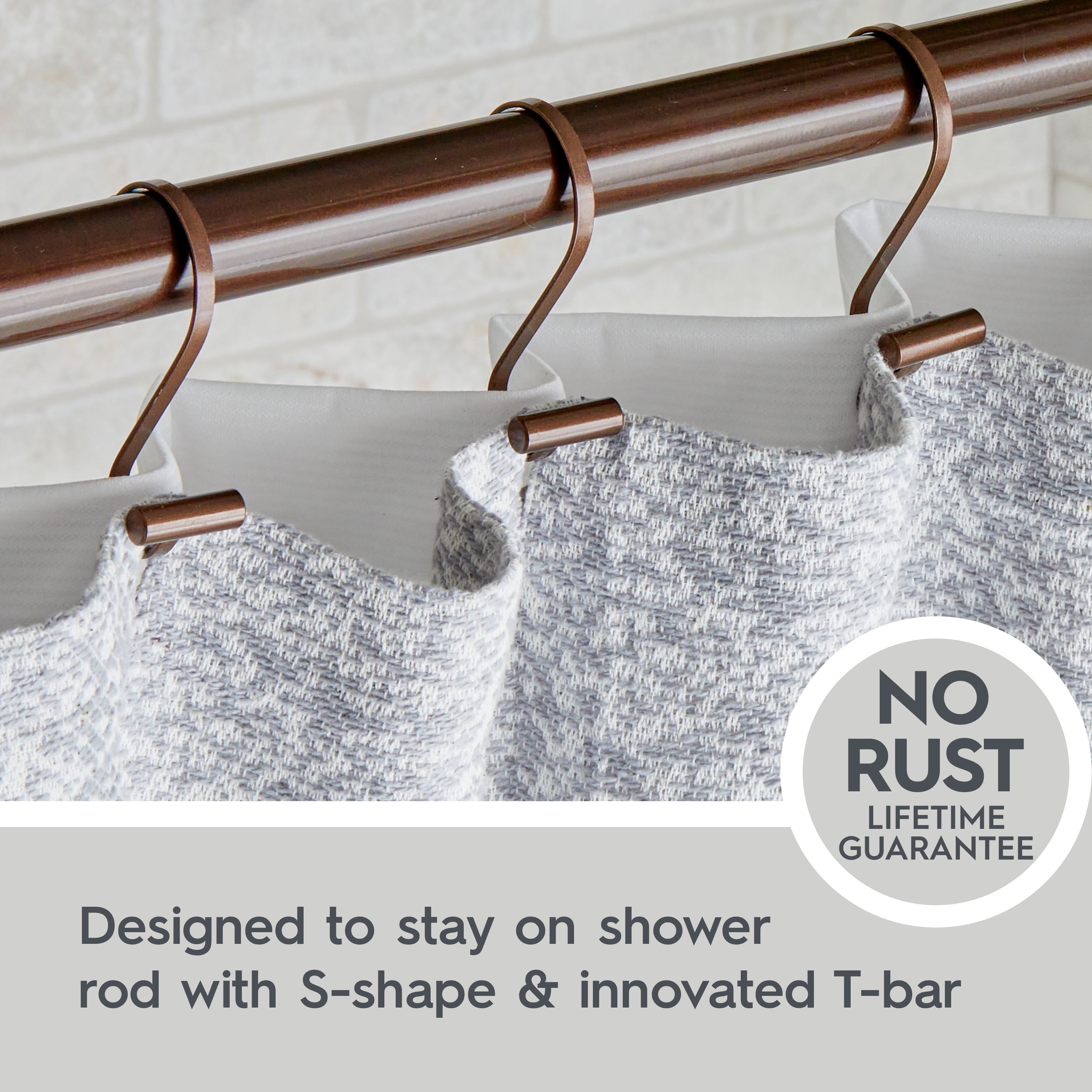 Better Homes & Gardens S-Shape Rustproof Stainless Steel Shower Hooks with T-Bar Ends, Bronze, 12