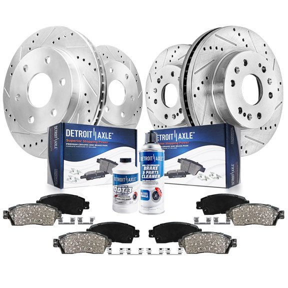 Detroit Axle - Front Rear Drilled Slotted Disc Rotors Ceramic Brake Pads w/Hardware Replacement for 2009-2014 Chevy GMC Express 1500 Savana 1500