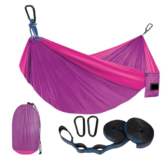 Hamaca Portátil The Finix Rosa 275 x 109 cm de Nailon Resistente con Correas y Bolsa para Camping