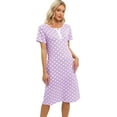 thumbnail image 3 of WBQ Women's Nightgown Sleepshirts Short Sleeve Button Down Nightshirt Crewneck Comfy Polka Dots Loungewear Casual Mid-Length Sleepwear,Purple S, 3 of 9