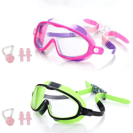 Swim Goggles With Nose Cove, 2 Pack Wide View Diving Mask Anti Fog Uv No Leak Toddlers Swimming Goggles For Kids 3 15%2f16057552706