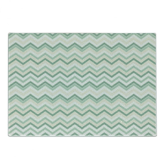 Aqua Cutting Board, Sketchy Blurry Abstract Zig Zag Chevron Shapes Retro Beige, Decorative Tempered Glass Cutting and Serving Board, Small Size, Petrol Blue Turquoise, by Ambesonne