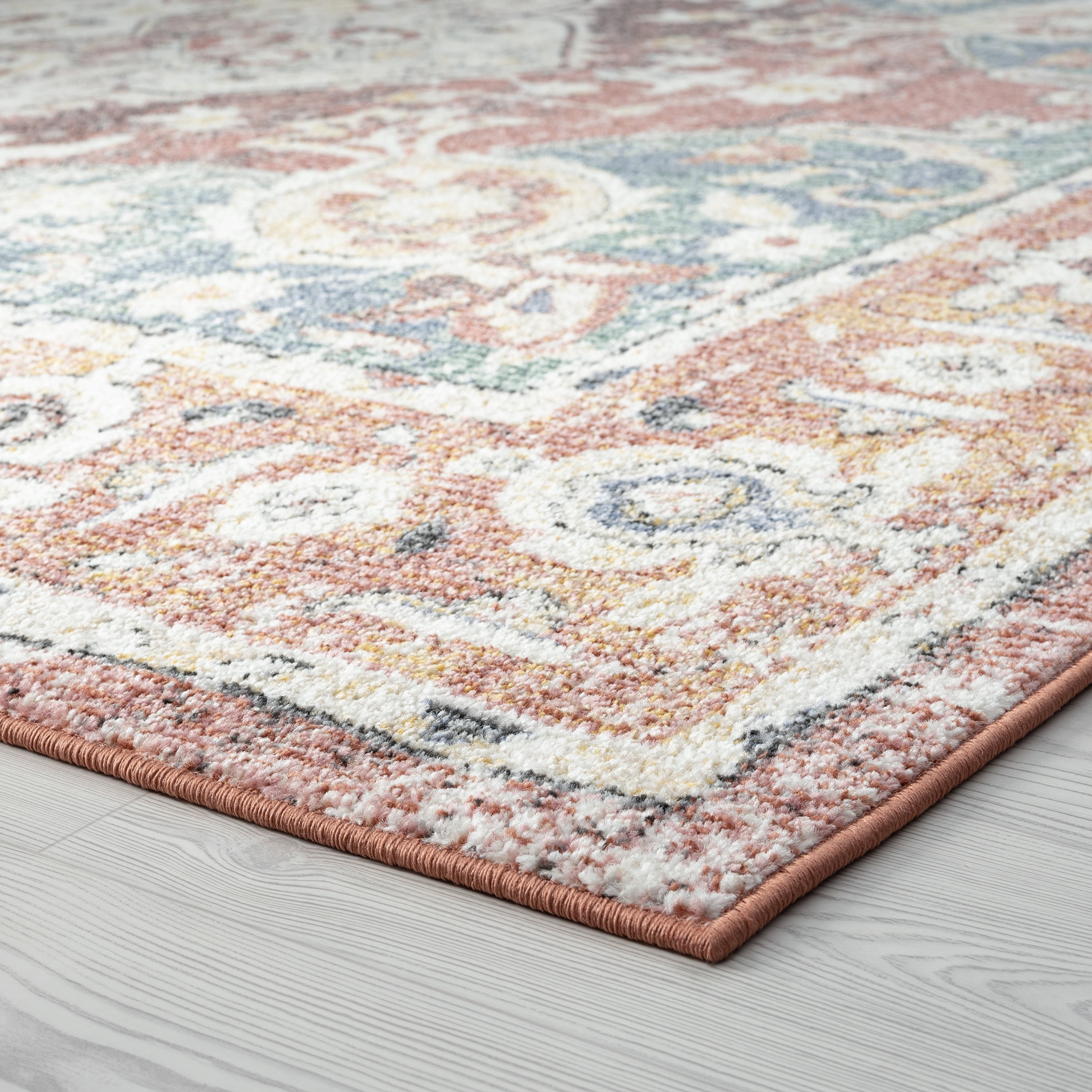 Addison Traditional 5' x 7' Rust and Blue Polypropylene Indoor Area Rug