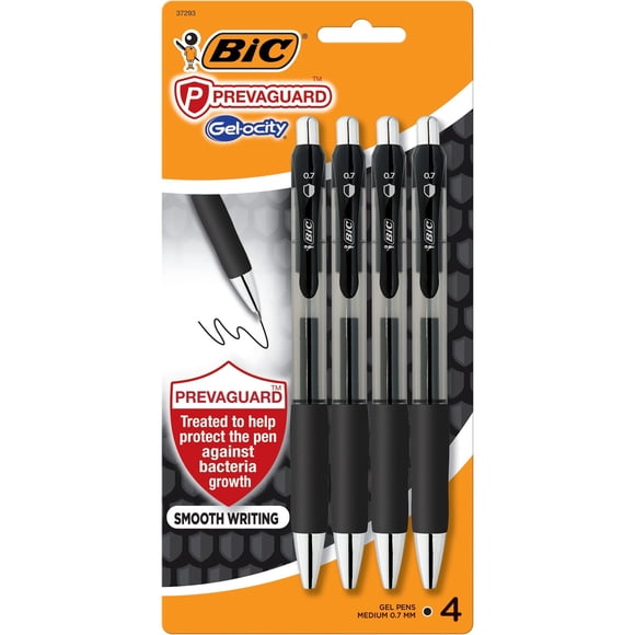 Bolígrafo de gel BIC PrevaGuard Gel-OCITY de punta media, negro, 0,7 mm, paquete de 4