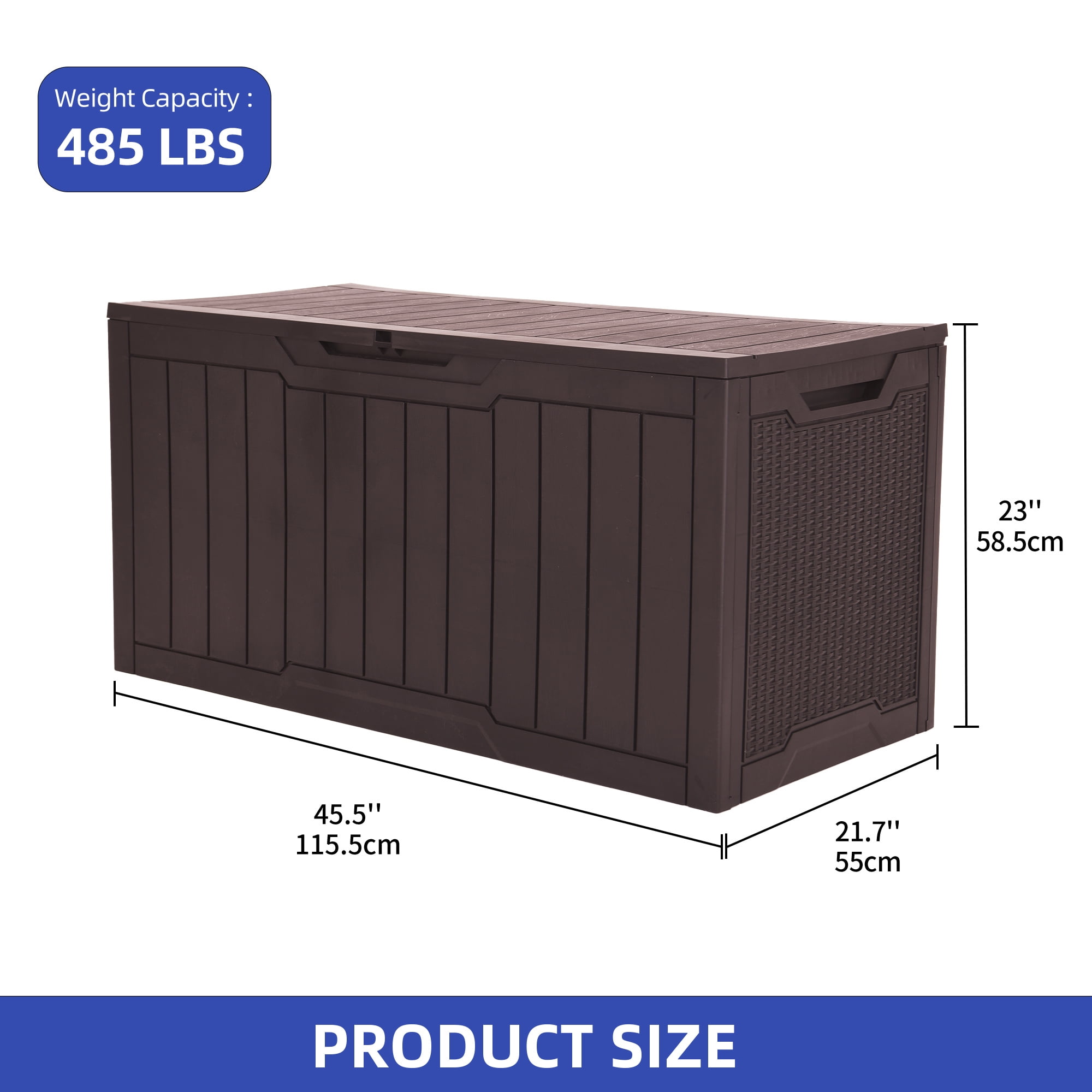Uforic 100 Gallon Weatherproof Resin Deck Box, Lockable Outdoor Storage Container for Patio Cushions, Garden Tools and Pool Supplies, Dark Brown