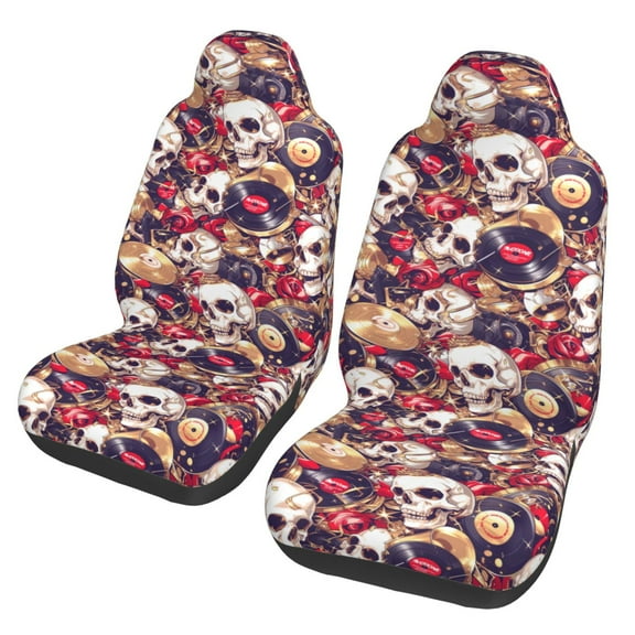 Xecao Skull record artist Print Car Seat Cover in That Fits Most Cars, Vans, SUVs, and Trucks.