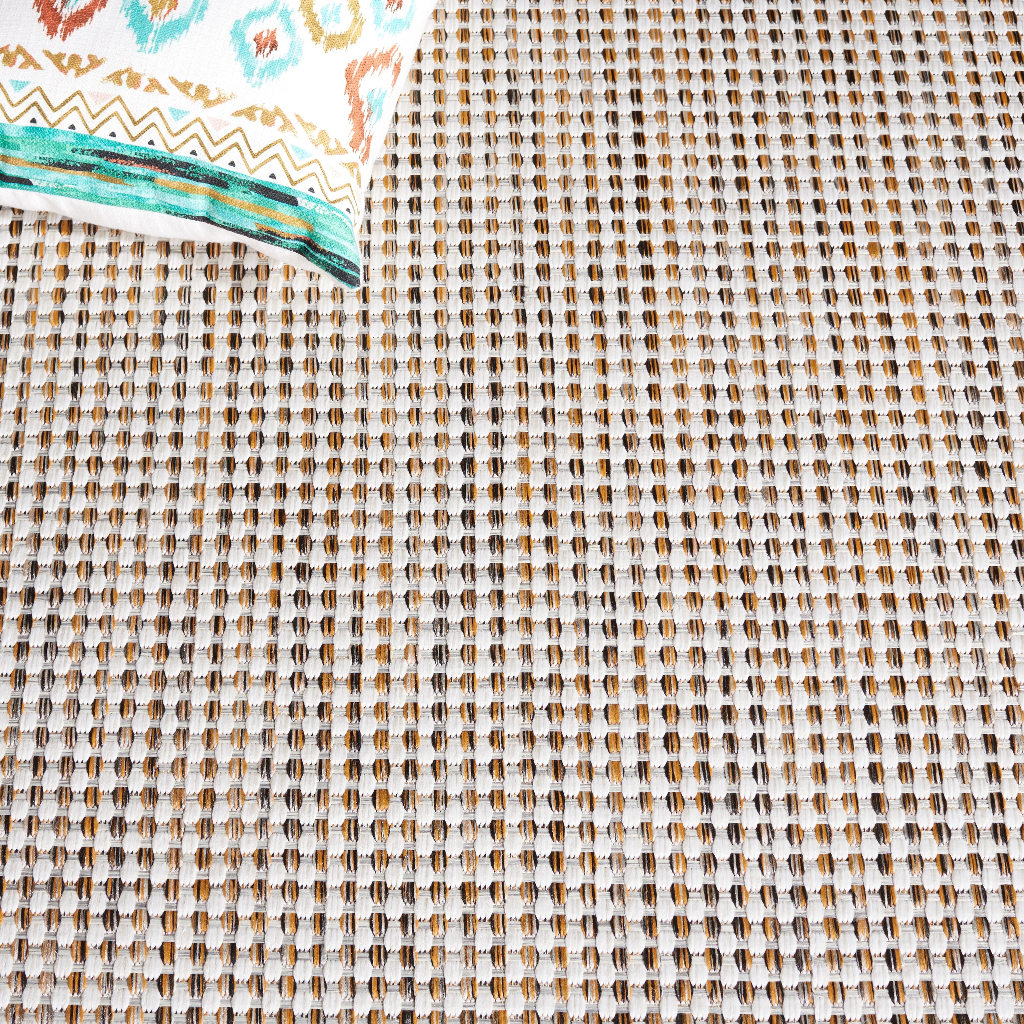 SAFAVIEH Courtyard Finola Geometric Indoor/Outdoor Area Rug, Ivory Grey/Rust, 6'7" x 6'7" Round