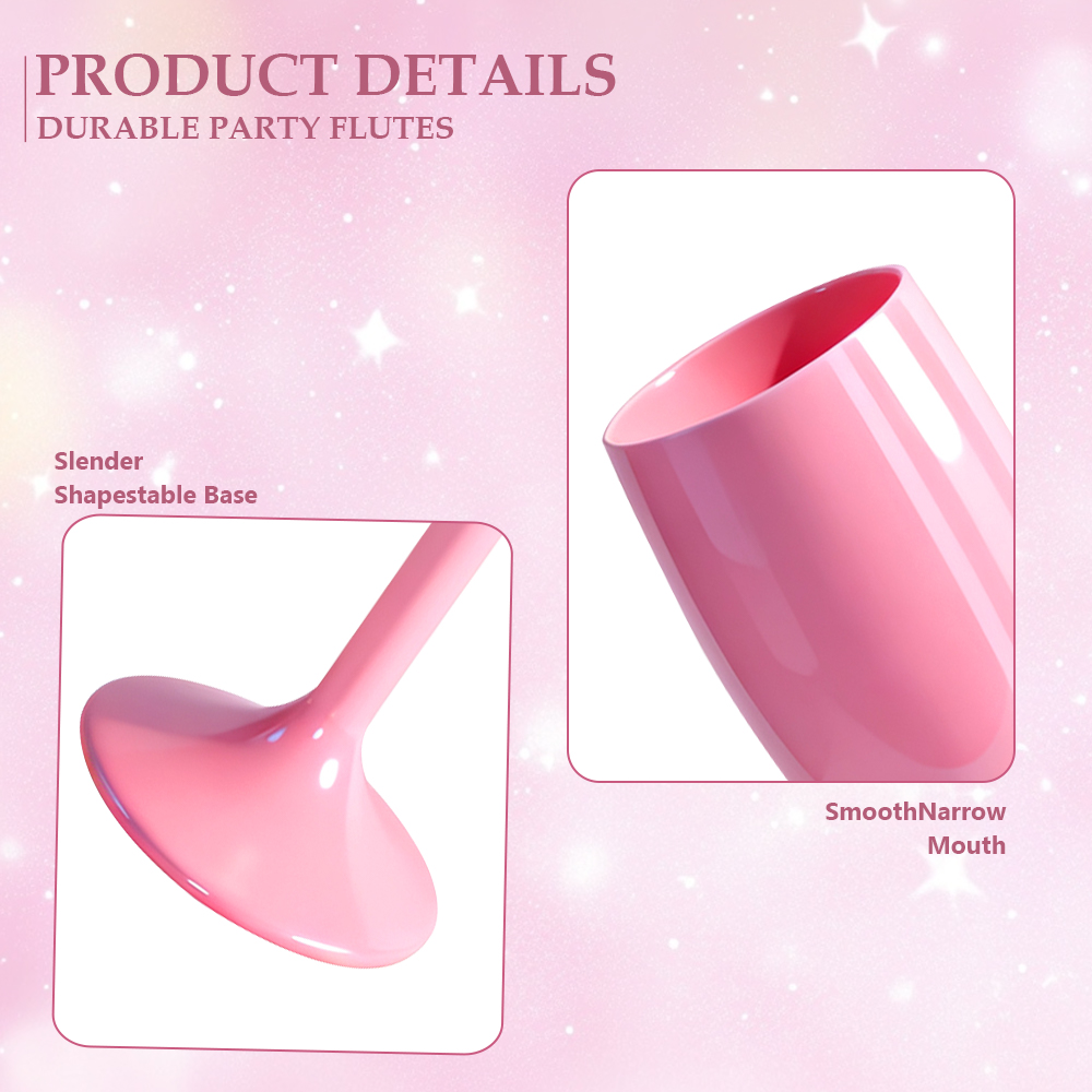 AGH Pink Champagne Flute Acrylic Champagne Glasses Wedding Toasting 7oz Champagne Flute Goblet Plastic Reusable Unbreakable Champagne Cups for Bachelorette Wedding Bridal Shower Party, 12 Pack
