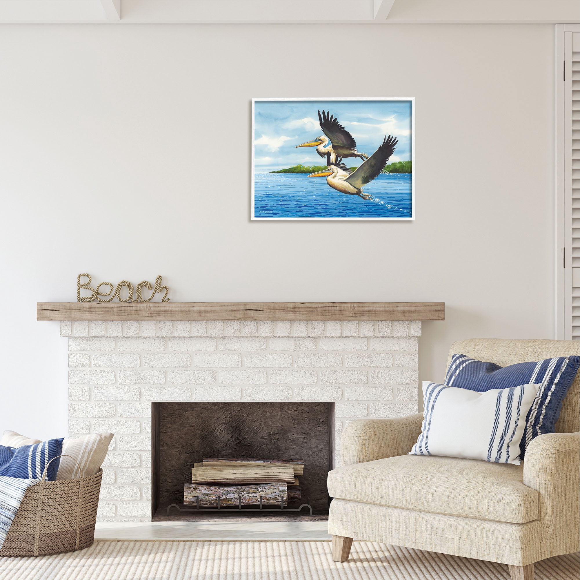 Stupell Industries Splashing Pelicans Flying Animals & Insects Painting White Framed Art Print Wall Art, 30 x 24