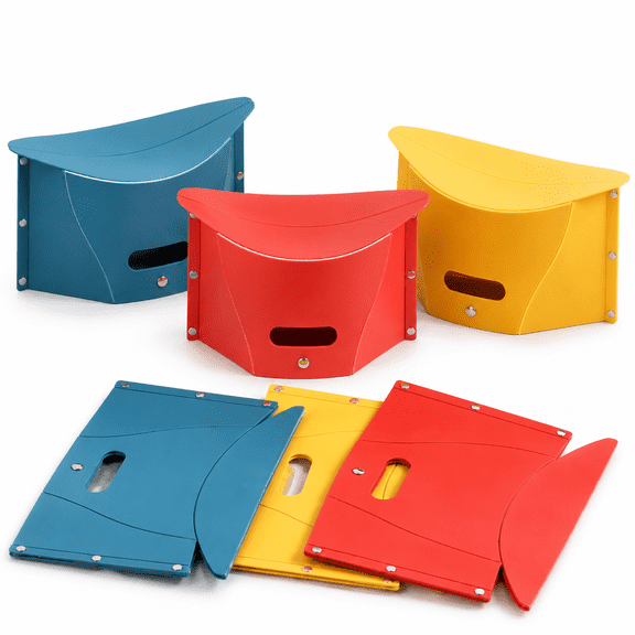 3 Pcs Folding Portable Camping Hiking Stool,Lightweight Collapsable Foldable Chair for Travel Gathering BBQ Subway Library Backpacking Outdoor Ultralight Mini (Yellow,Blue,Red)