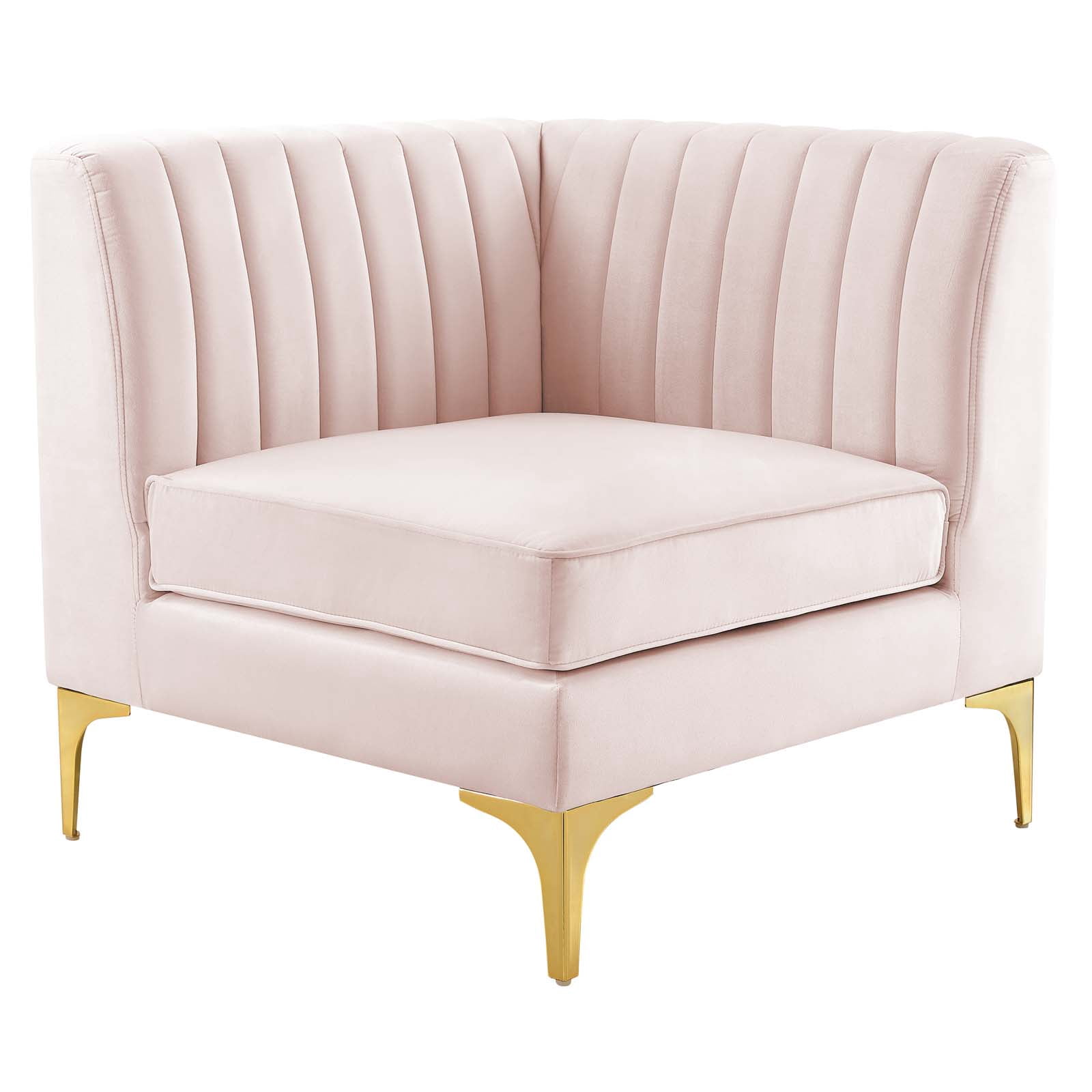 Modway Triumph Channel Tufted Performance Velvet 6-Piece Sectional Sofa in Pink