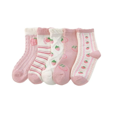 

wofedyo mens socks Children Socks Autumn And Winter New Cartoon Cute Pink Strawberry Print Comfortable Warm Slip On womens socks
