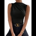 thumbnail image 1 of Camiseta de Cuello Alto Sin Mangas, Plisada, de Color Liso, A para Mujer Negro XL, 1 of 10