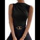 thumbnail image 1 of Camiseta de Cuello Alto Sin Mangas, Plisada, de Color Liso, A para Mujer Negro L, 1 of 10