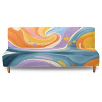 SCRAWLGOD Tie-Dye Print Multicolor Stretch Armless Futon Cover Futon Slipcover Non Slip Sofa Bed Cover Furniture Protector with Elastic Bottom, Machine Washable
