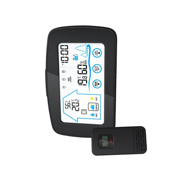 Billuyoard Estación meteorológica con sensor exterior Termómetro digital Higrómetro para retroiluminación interior y exterior Hora actual Negro Decoración del hogar Billuyoard HA021468-00