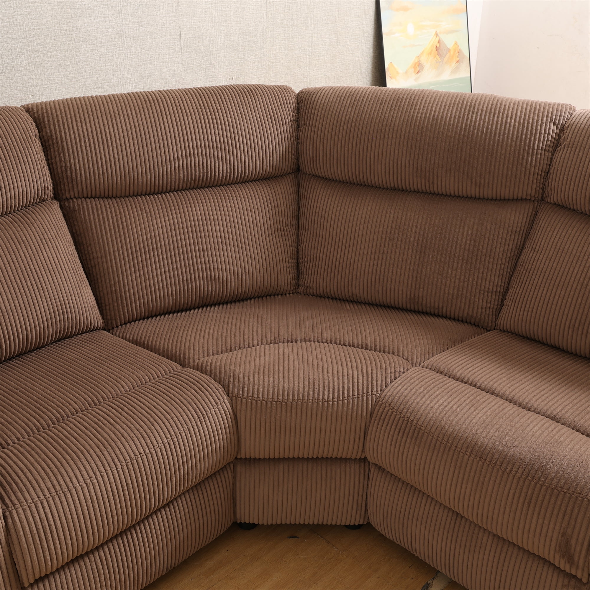 Aukfa 3-Piece Recliner Sofa Set, 5 Seat Sectional Couch with Cup Holders&Storage Console, Corduroy, Brown