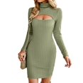 thumbnail image 1 of Vestido de punto de manga larga Ticfox vestido corto ajustado color Verde claro M, 1 of 6
