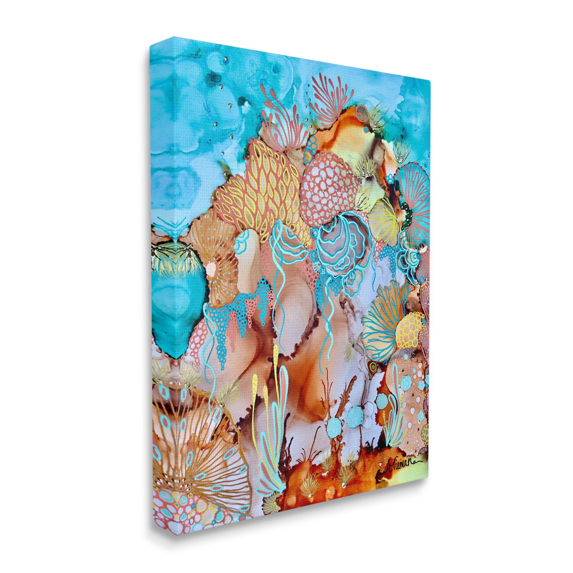 Stupell Industries Abstract Coral Reef Pattern Abstract Painting Gallery Wrapped Canvas Art Print Wall Art, 30 x 40