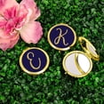 thumbnail image 2 of Koyal Wholesale Gold Compact Mirror Bridesmaid's Wedding Gift, Navy Blue | Faux Gold Glitter, Monogram Letter E, 1-Pack, 2 of 5