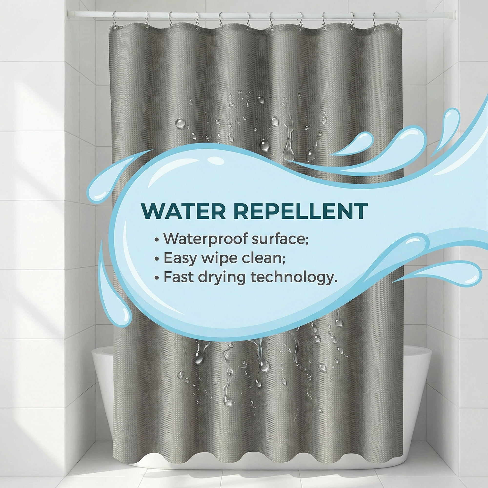Unique Bargains Waterproof Geometry Shower Curtain Set with 12 Hooks Grey 71"W x 71"L