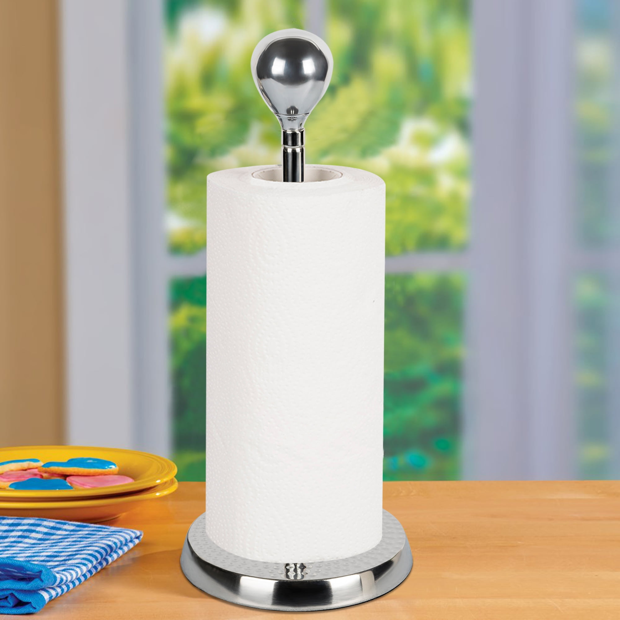 nu steel Hammered Kitchen Stainless Steel Paper Towel Holder-Weighted Base for Standard Paper Towel Rolls