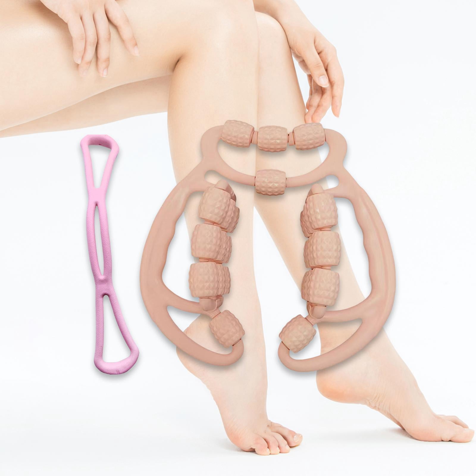 funtasica 24 Wheels Relax Roller Sturdy Circular Leg Clamps Muscle Relaxer Leg Roller Massage Tool for Fitness Exercise Shoulder Pink